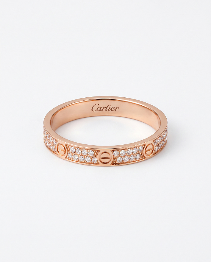 Кольцо Cartier Love Mini Paved из розового золота с природными бриллиантами 16.5(52) размер