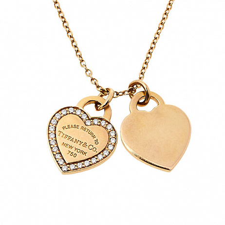 Колье Tiffany & Co. Mini Double Heart из розового золота с природными бриллиантами