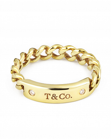 Кольцо-цепочка Tiffany & Co. Hardware Micro Link Diamond из желтого золота с бриллиантами 14.5 размер