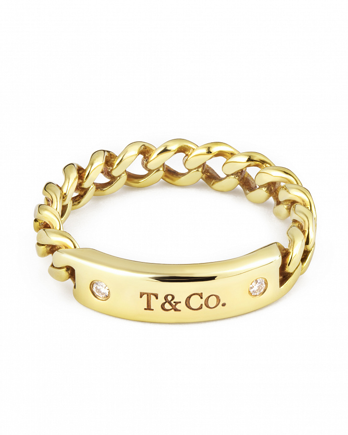 Кольцо-цепочка Tiffany & Co. Hardware Micro Link Diamond из желтого золота с бриллиантами 14.5 размер