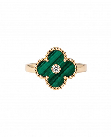 Кольцо Van Cleef & Arpels Vintage Alhambra из желтого золота с природным бриллиантом и малахитом  16.75(53) размер