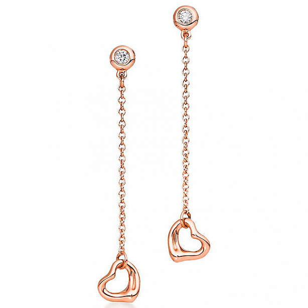 Пусеты Tiffany & Co. Elsa Peretti Open Heart Diamonds by the Yard из розового золота с бриллиантами