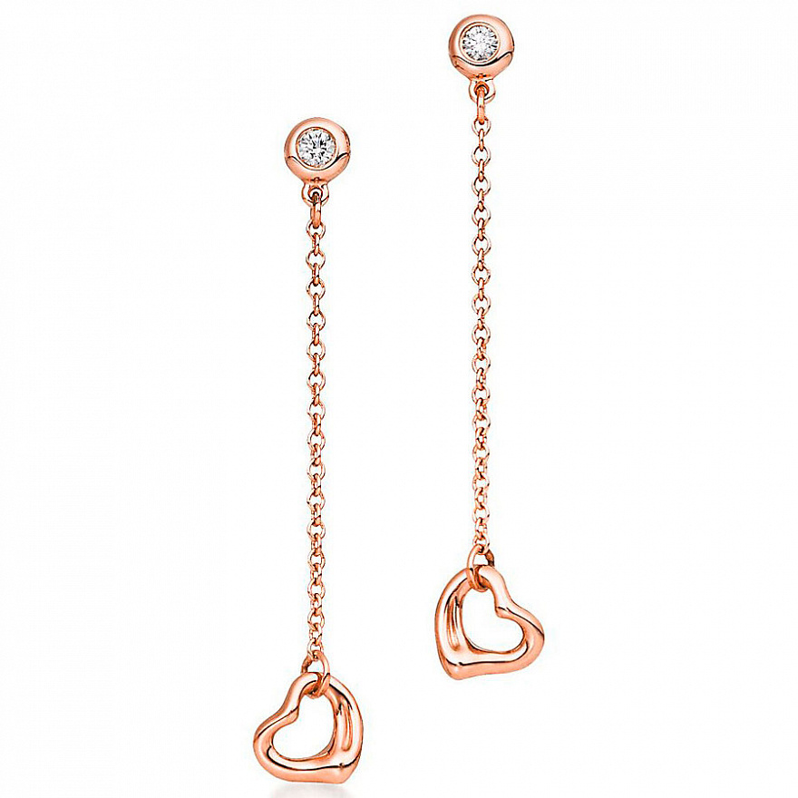 Пусеты Tiffany & Co. Elsa Peretti Open Heart Diamonds by the Yard из розового золота с бриллиантами