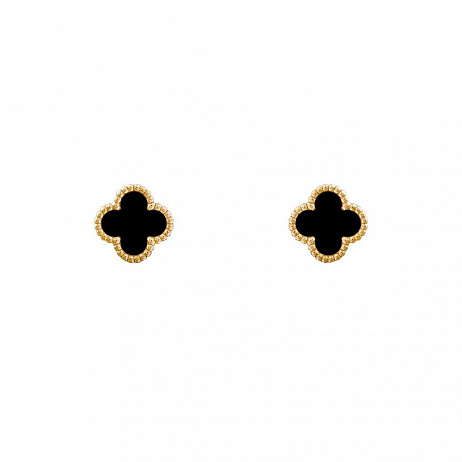 Пусеты Van Cleef & Arpels Sweet Alhambra из желтого золота с природным ониксом VCARA44900