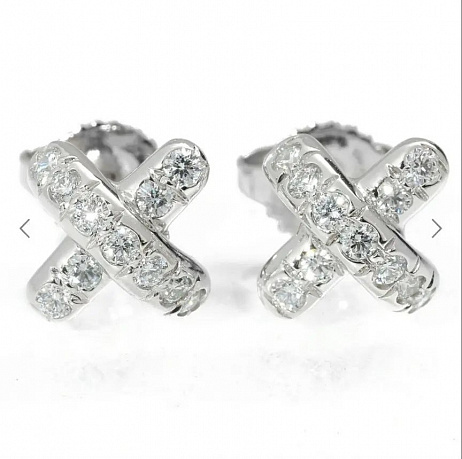 Пусеты Tiffany & Co. Signature X mini из платины с природными бриллиантами