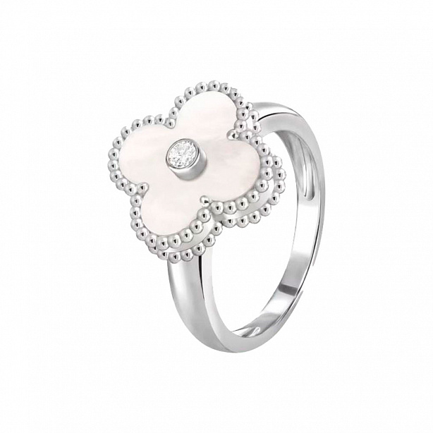 Кольцо Van Cleef & Arpels Vintage Alhambra из белого золота с  перламутром и бриллиантом 17(54) VCARF48900