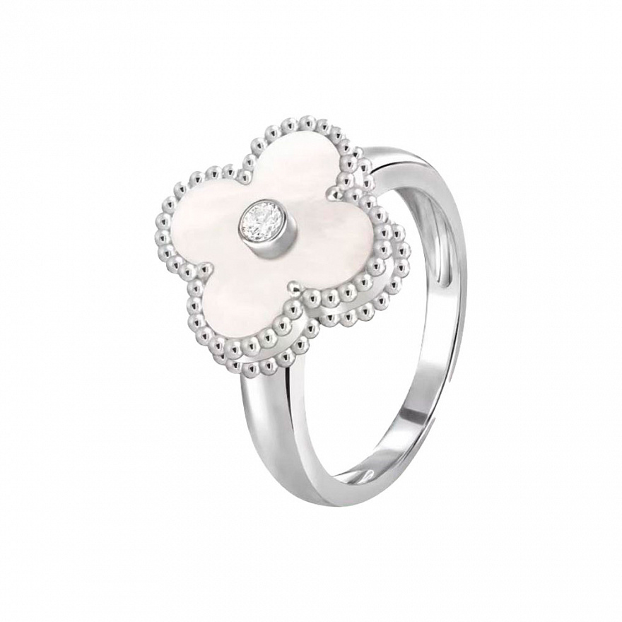 Кольцо Van Cleef & Arpels Vintage Alhambra из белого золота с  перламутром и бриллиантом 17(54) VCARF48900