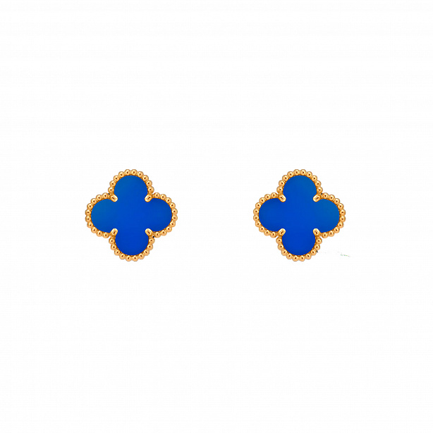 Серьги Van Cleef & Arpels Vintage Alhambra из желтого золота с голубым агатом VCARP9SZOO