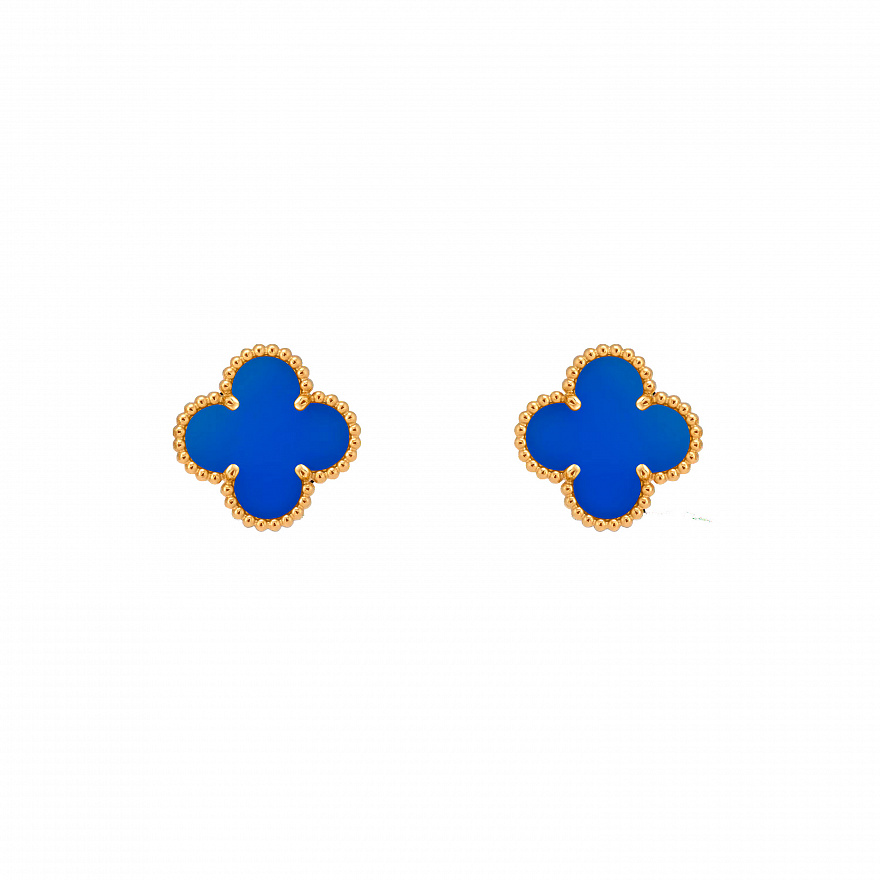 Серьги Van Cleef & Arpels Vintage Alhambra из желтого золота с голубым агатом VCARP9SZOO