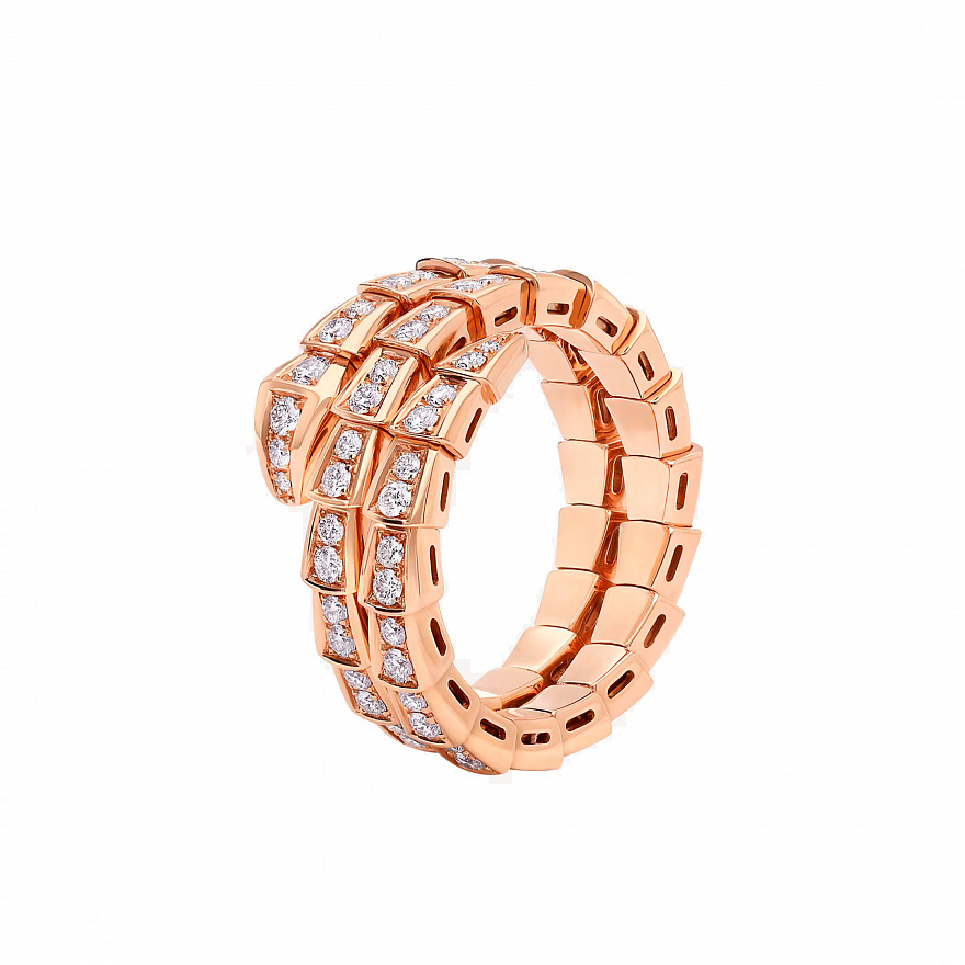 Кольцо Bvlgari Serpenti Viper Two-Coil Ring из розового золота с бриллиантами 17.5-18.5(56-58) размер