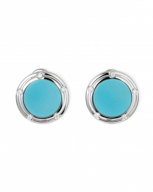 Серьги Damiani D.Side из белого золота с бриллиантами и бирюзой