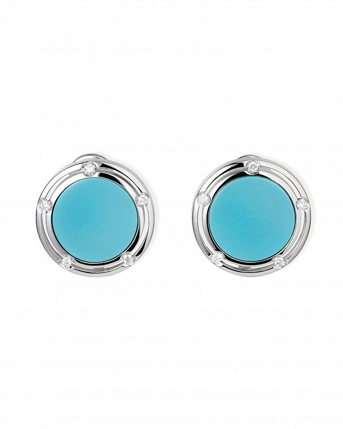 Серьги Damiani D.Side из белого золота с бриллиантами и бирюзой