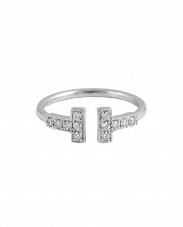 Кольцо Tiffany & Co. T Wire из белого золота с природными бриллиантами 15.5(49) размер