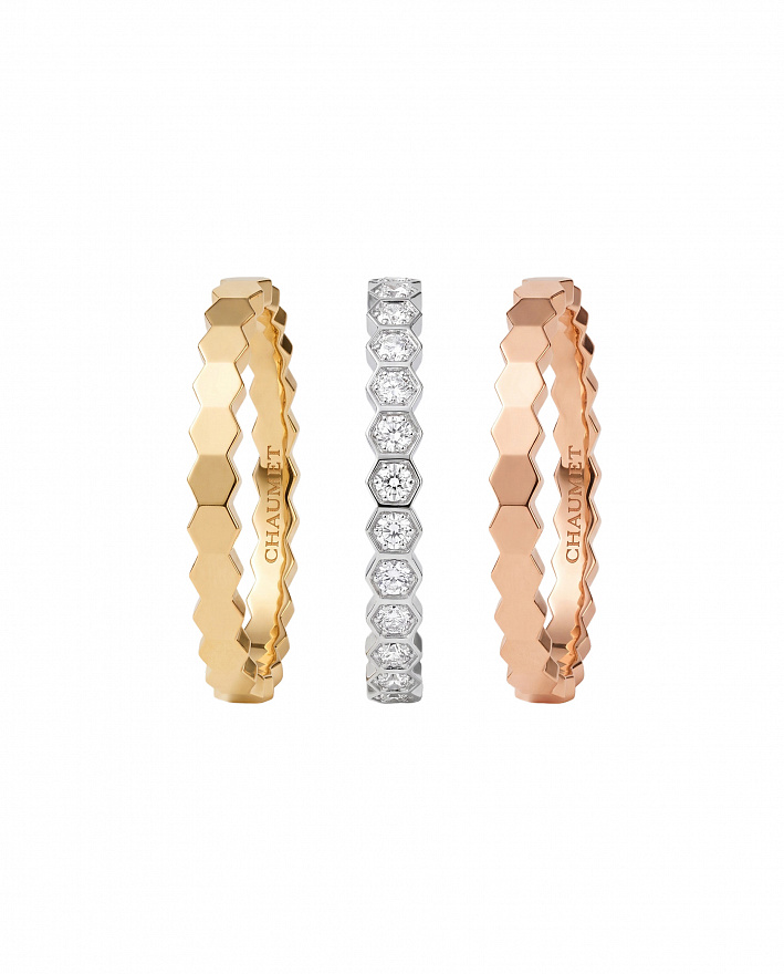 Тройное кольцо Chaumet Bee My Love из белого, розового и желтого золота с природными бриллиантами 16.25(51) размер