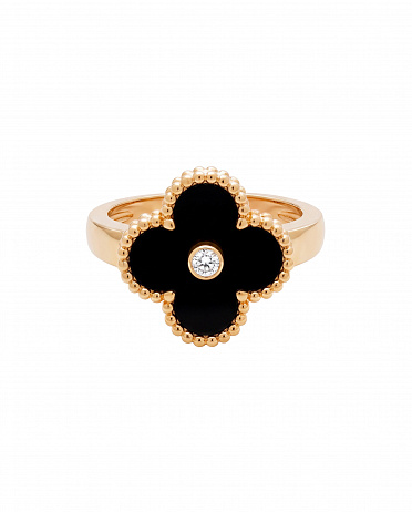 Кольцо Van Cleef & Arpels Vintage Alhambra из желтого золота с природным бриллиантом и ониксом 16(50) размер VCARA41000