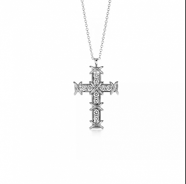 Колье крест Tiffany & Co. Schlumberger® Ten Stone Cross Pendant из платины с природными бриллиантами