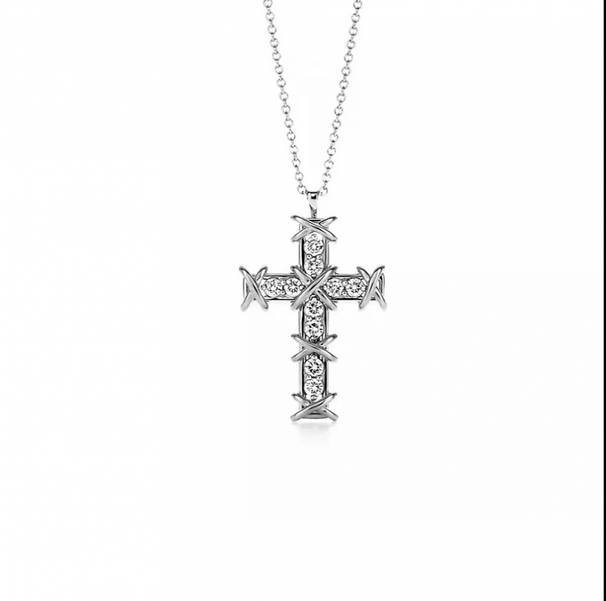 Колье крест Tiffany & Co. Schlumberger® Ten Stone Cross Pendant из платины с природными бриллиантами