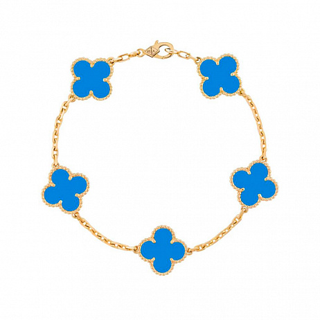 Браслет Van Cleef & Arpels Vintage Alhambra из желтого золота и голубого агата VCARP34900