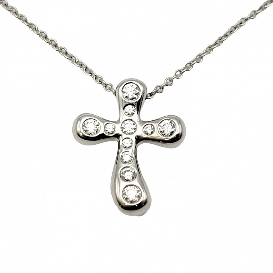 Колье Крест Tiffany & Co. Elsa Peretti Cross из белого золота с бриллиантами