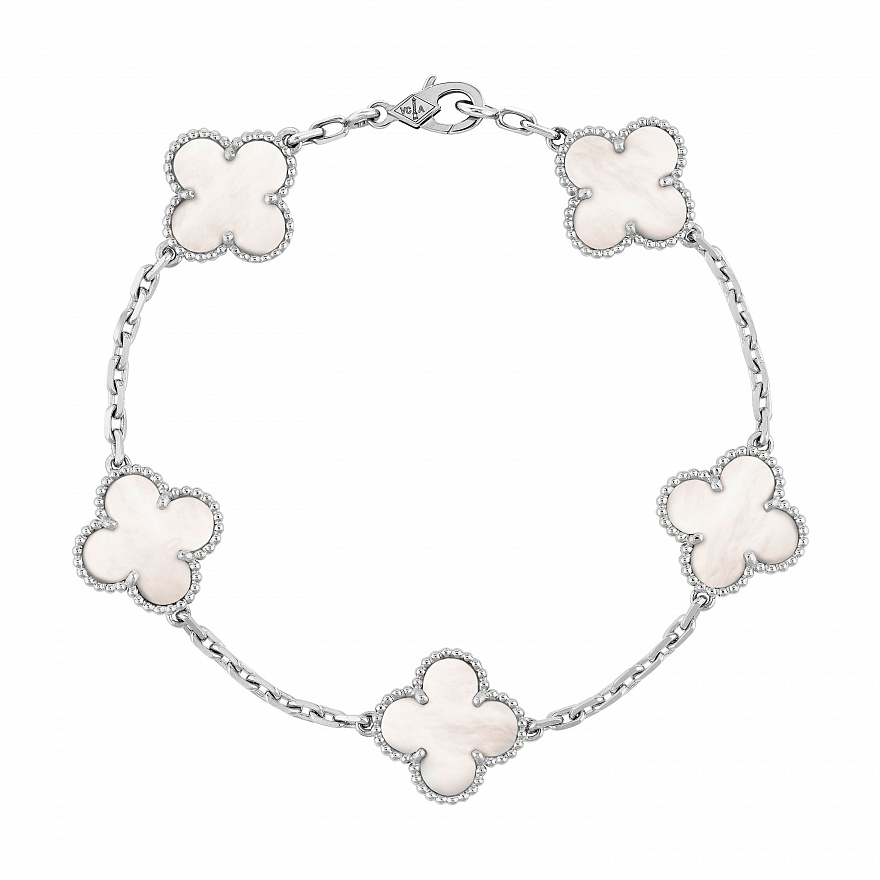 Браслет Van Cleef & Arpels Vintage Alhambra из белого золота с природным перламутром VCARF48400
