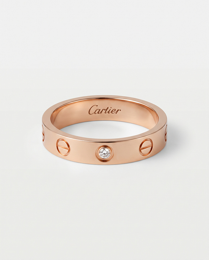Кольцо Cartier Love из розового золота с природным бриллиантом размеры: 15(47), 15.25(48), 15.5(49), 16(50), 16.25(51), 16.5(52), 16.75(53), 18(57)