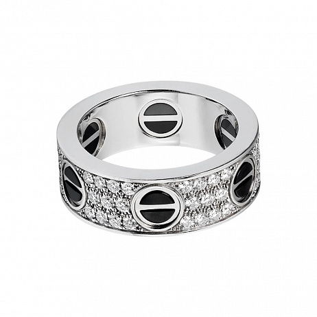 Кольцо Cartier Love из белого золота и керамики с бриллиантами 15.25(48) размер