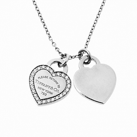 Колье Tiffany & Co. Mini Double Heart из белого золота с природными бриллиантами