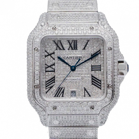 Часы Cartier Santos De Cartier Large Full Set Diamond Dial 39.8x47.5 с природными бриллиантами WSSA0018