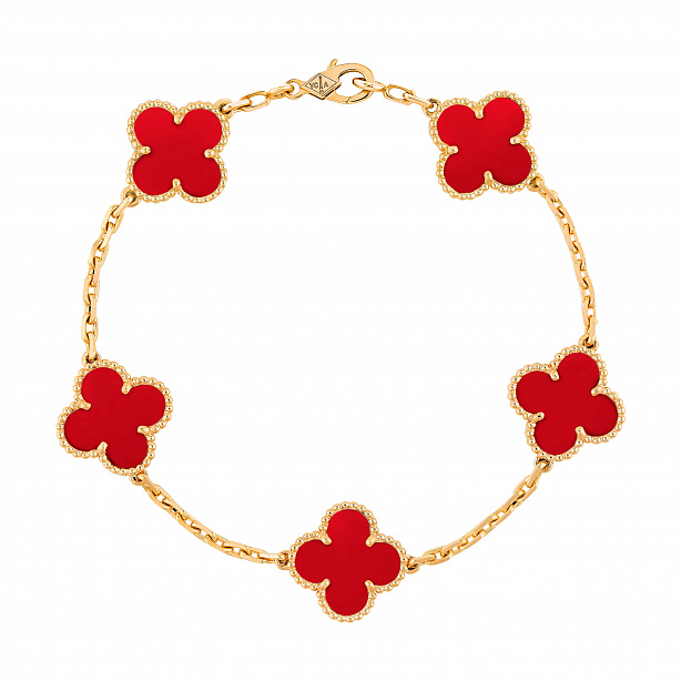 Браслет Van Cleef & Arpels Vintage Alhambra из желтого золота с сердоликом 19 размер VCARD35500