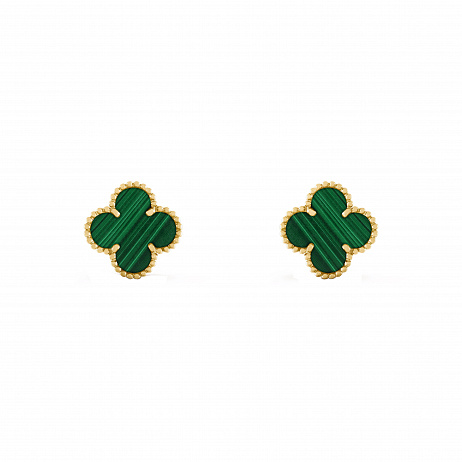 Серьги Van Cleef & Arpels Vintage Alhambra из желтого золота с природным малахитом VCARO3QLOO
