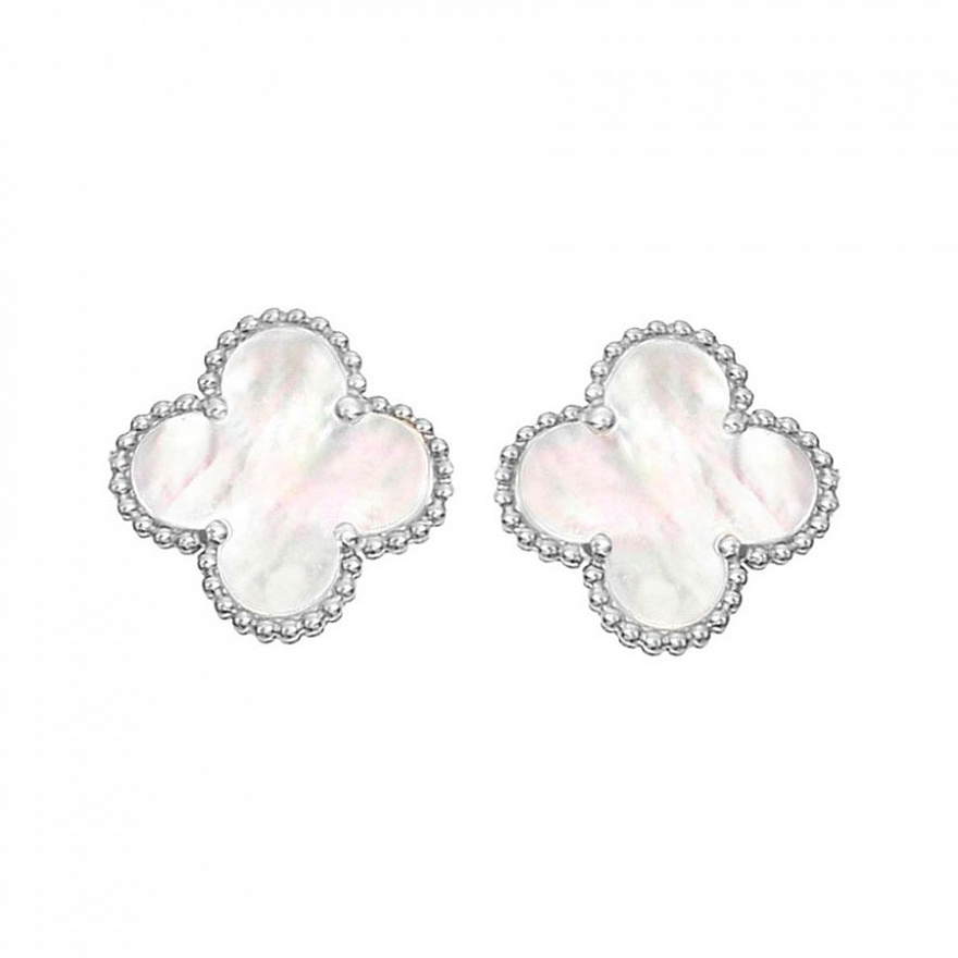 Серьги Van Cleef & Arpels Vintage Alhambra из белого золота с природным перламутром VCARF48600